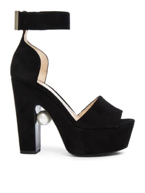 Nicholas Kirkwood Shoes - Nicholas Kirkwood Black Suede Platform Heels with Pearl Detail